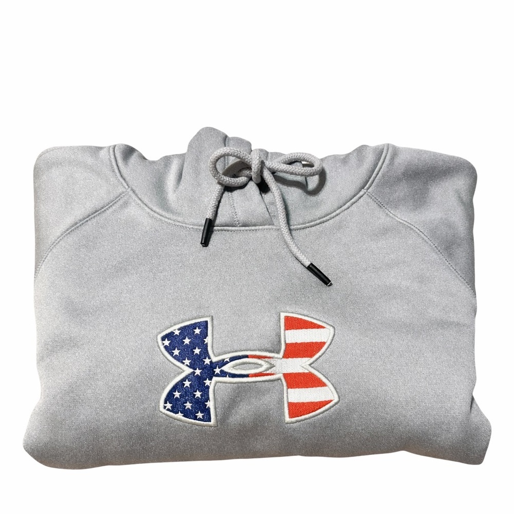 Under Armour Gray USA Flag Logo Hoodie Large - Picture 3 of 15